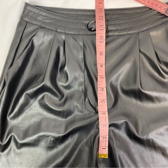 Princess Polly Love Club Black Faux Vegan Leather Straight Pants Pleated Waist - Picture 14 of 16